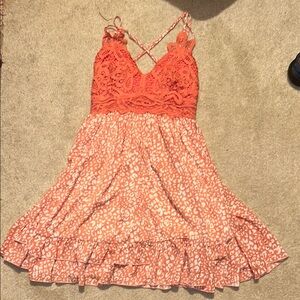 Red Lace and Print Dress